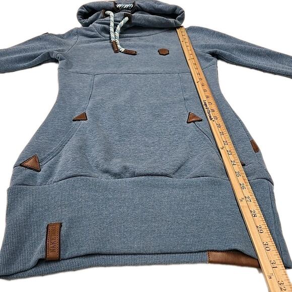 Naketano Brave New World Womens Longline Hoodie Sweatshirt Sz S Cowl Neck Blue - Picture 15 of 16